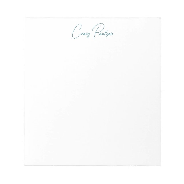 Blue White Your Name Calligraphy Unique Minimalist Notepad (Front)