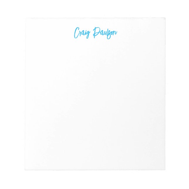 Blue White Your Name Calligraphy Unique Minimalist Notepad (Front)