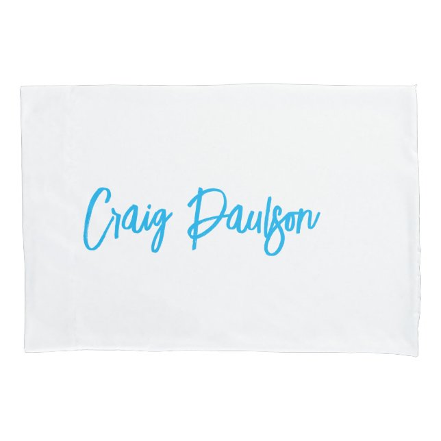 Blue White Your Name Calligraphy Unique Minimalist Pillowcase (Front)