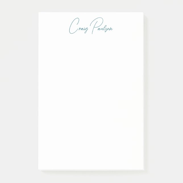Blue White Your Name Calligraphy Unique Minimalist Post-it Notes (Front)