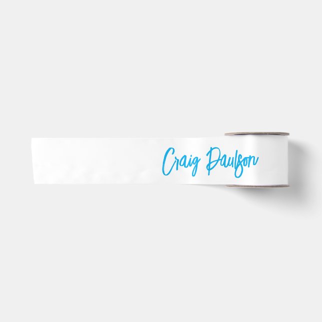 Blue White Your Name Calligraphy Unique Minimalist Satin Ribbon (Front)