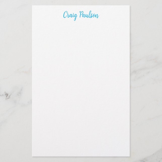 Blue White Your Name Calligraphy Unique Minimalist Stationery (Front)