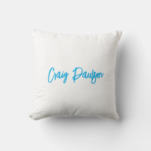 Blue White Your Name Calligraphy Unique Minimalist Throw Pillow
