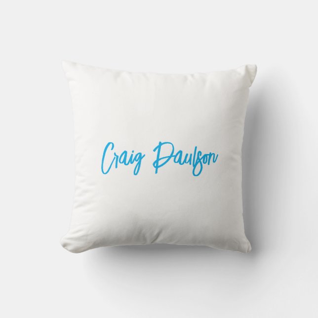 Blue White Your Name Calligraphy Unique Minimalist Throw Pillow (Front)