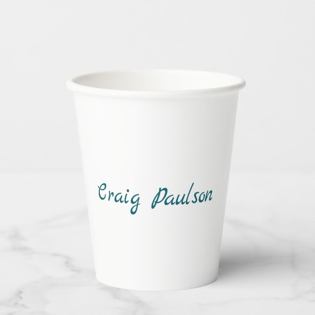 Blue White Your Name Unique Special Minimalist Paper Cups (Front)