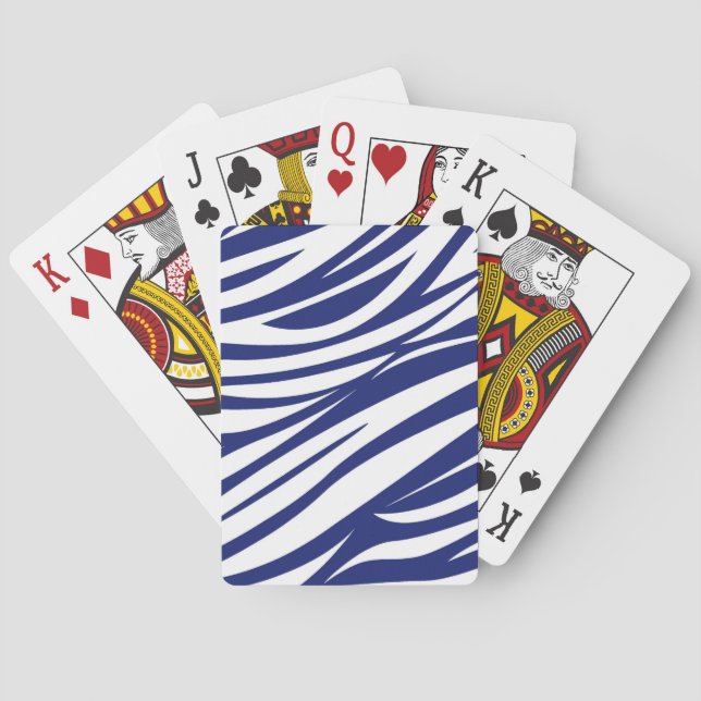 Blue & White Zebra Stripe Pattern Playing Cards (Back)