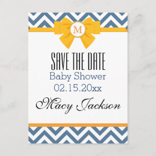 Blue & White Zig Zag Pattern Announcement Postcard