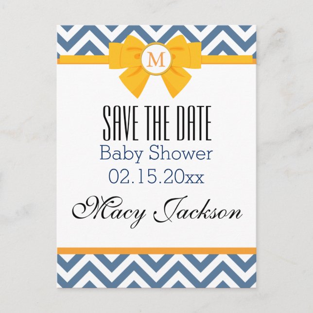 Blue & White Zig Zag Pattern Announcement Postcard (Front)