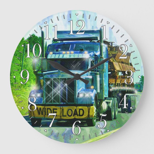 Blue WIDE LOAD Freight Truck Wall Clock (Front)