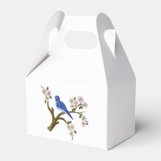 Blue wild bird design  favor box (Front Side)