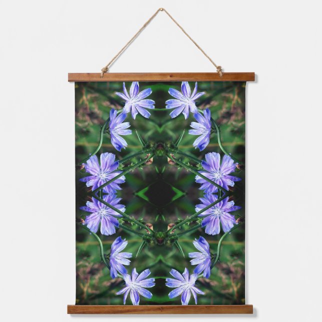 Blue Wild Chicory Flowers Abstract  Hanging Tapestry (Front)