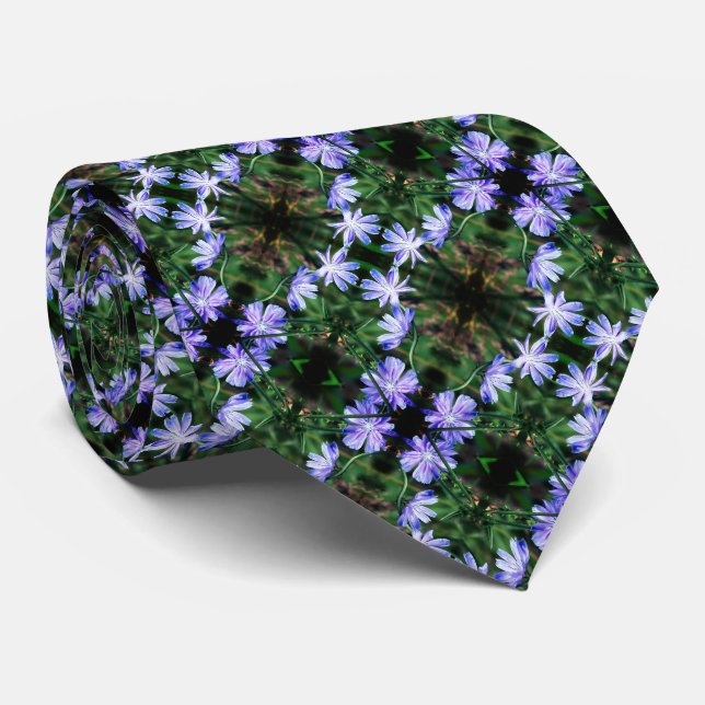 Blue Wild Chicory Flowers Abstract Pattern        Tie (Rolled)