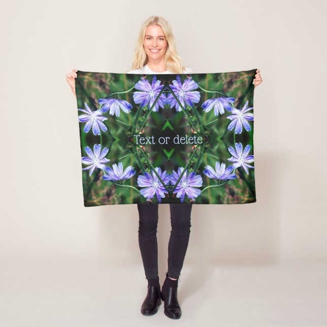 Blue Wild Chicory Flowers Abstract Personalized Fleece Blanket (In Situ)