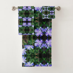 Blue Wild Chicory Flowers Pattern     Bath Towel Set