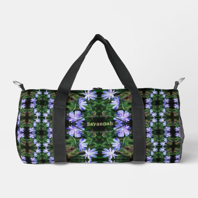 Blue Wild Chicory Flowers Pattern Personalized Duffle Bag (Front)