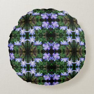 Blue Wild Chicory Flowers Pattern  Round Pillow