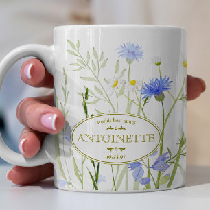 Blue Wild Flower Personalised Birthday Message Coffee Mug