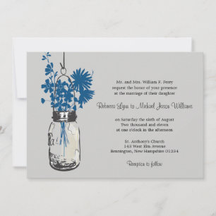 Blue Wild flowers & Mason Jar Mariage Invitations