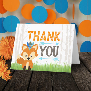 Blue Wild Fox Woodland Party Thank You Card