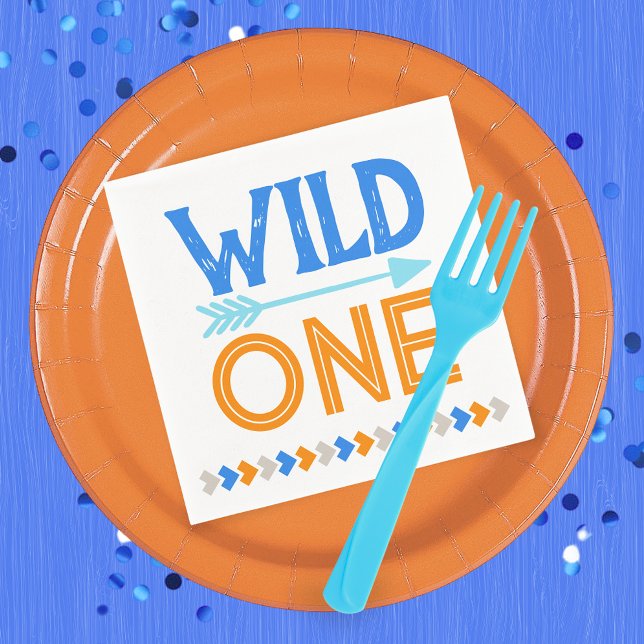 Blue Wild One First Birthday Paper Napkins (Wild One 1st Birthday Party Napkins in Royal Blue, Baby Blue and Orange)