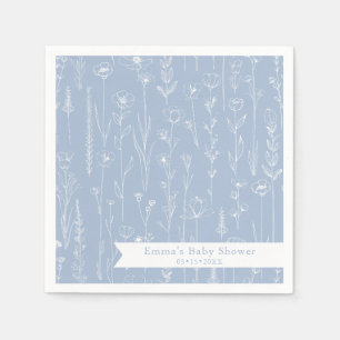 Blue Wildflower Baby Shower Floral Pattern Napkin