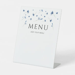 Blue Wildflower Baby Shower Menu  Pedestal Sign
