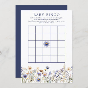 Blue Wildflower Boho Baby Shower Bingo Game Invitation