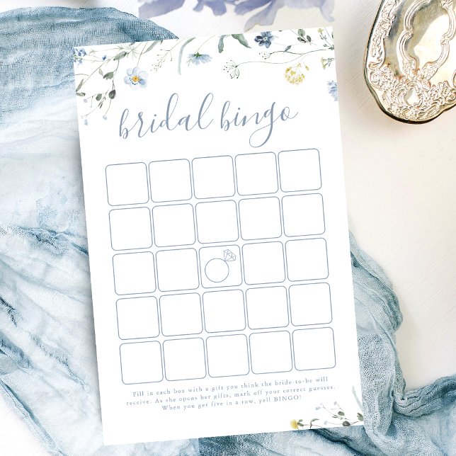 Blue Wildflower Boho bridal shower bingo game (Blue Wildflower Boho bridal shower bingo game)