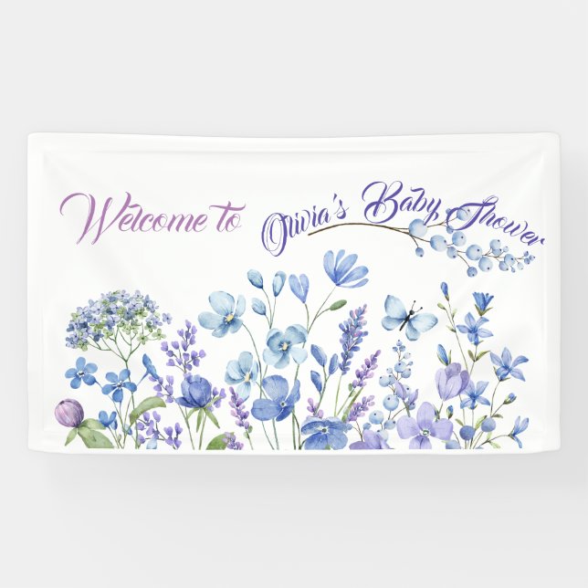Blue Wildflower Boho Neutral Baby Shower  Banner (Horizontal)