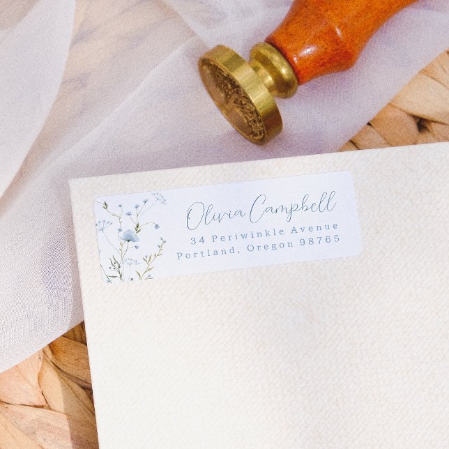 Blue Wildflower Boho Return Address (Return Address Label Mock-up)