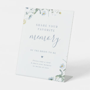 Blue wildflower boho share a memory bridal shower pedestal sign