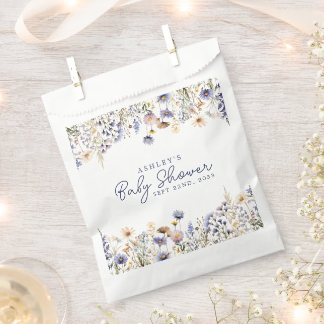 Blue Wildflower Boho Watercolor Baby Shower Favour Bag (Clipped)