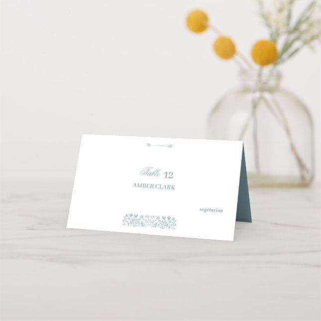 Blue Wildflower Boho Wedding  Place Card (Front)