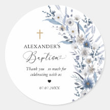 Blue Wildflower Boy Baptism Favour Sticker