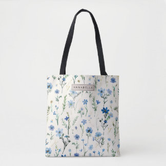 Blue Wildflower Chic Tote Bag