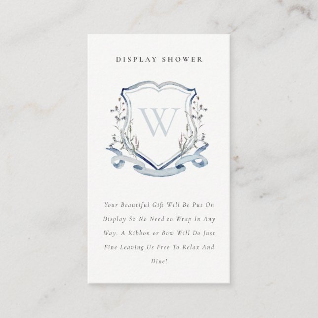 Blue Wildflower Crest Display Shower Baby Shower Enclosure Card (Front)