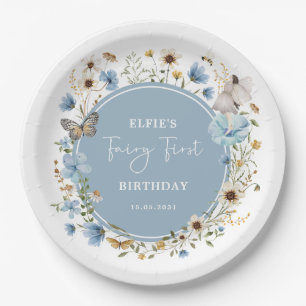 Blue Wildflower Fairy Princess Birthday Tea Party Paper Plate