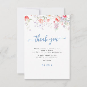 Blue wildflower floral boy baby in bloom shower thank you card