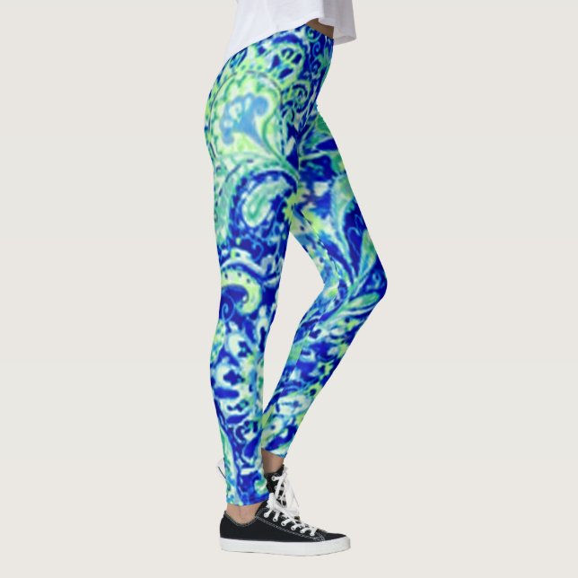 Blue Wildflower Floral Leggings (Right)