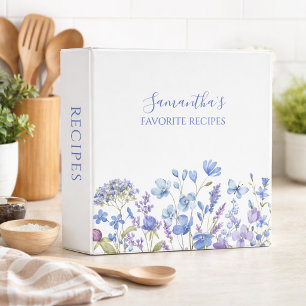 Blue Wildflower Floral  Name Recipe Binder