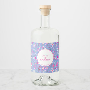 Blue Wildflower Floral Pattern Liquor Bottle Label