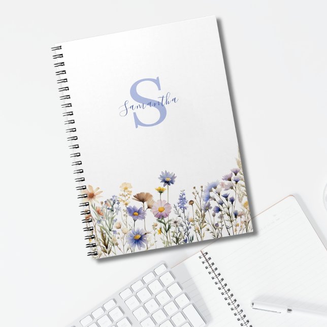 Blue Wildflower Floral Personalized Notebook (Creator Uploaded)