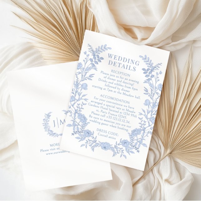 Blue Wildflower Floral Toile Wedding Details Enclosure Card (Creator Uploaded)