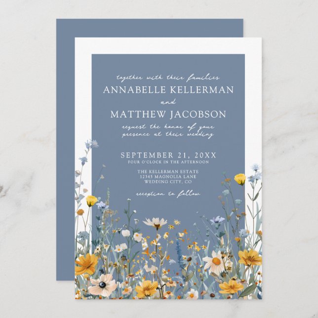 Blue Wildflower Floral Wedding Invitation (Front/Back)