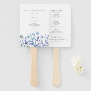 Blue Wildflower Floral Wedding Program Hand Fan