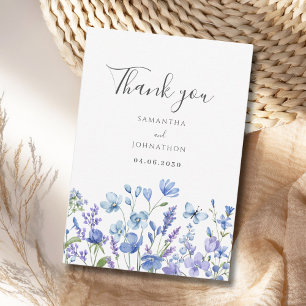 Blue Wildflower Floral  Wedding  Thank You Card