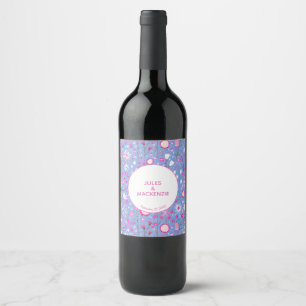 Blue Wildflower Floral Wedding Wine Label