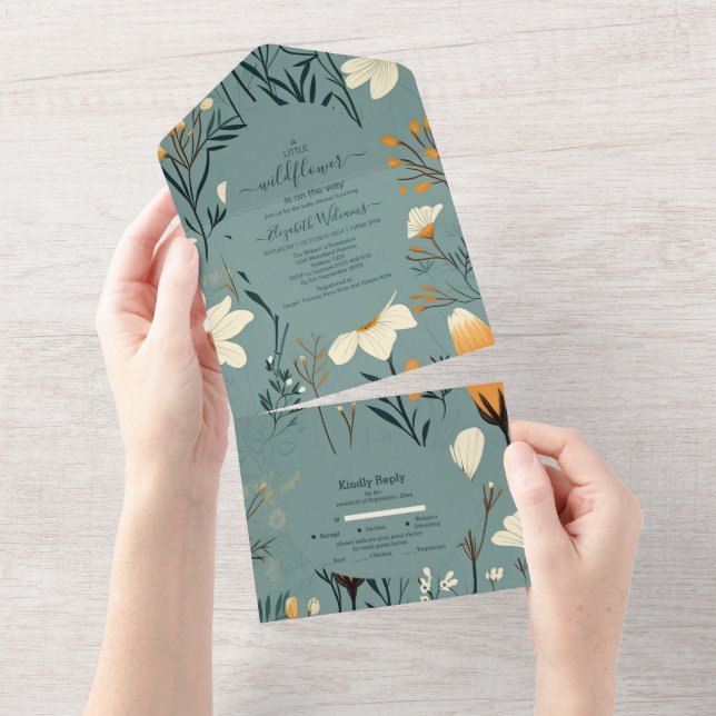 Blue Wildflower Garden Girl Baby Shower  All In One Invitation (Tearaway)