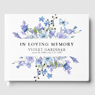 Blue Wildflower In Loving Memory Keepsake Guest Book