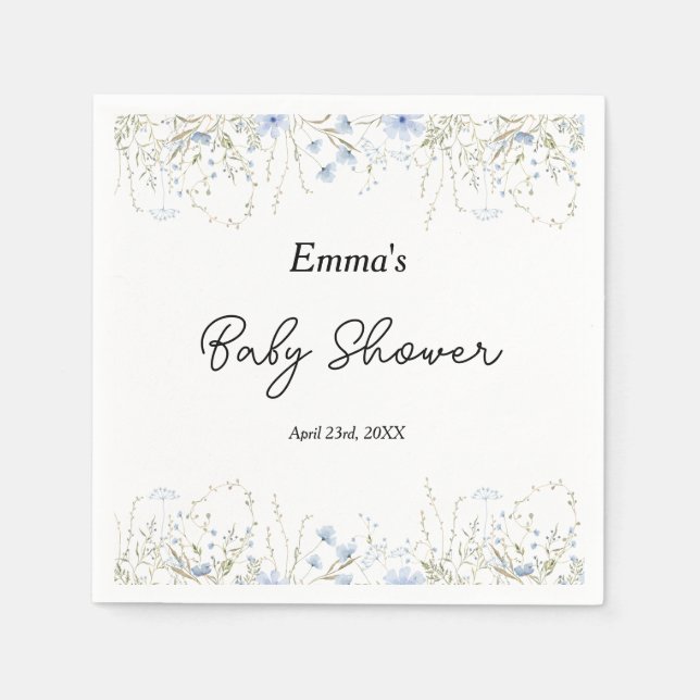 Blue Wildflower Little Flower Baby Shower Napkin (Front)